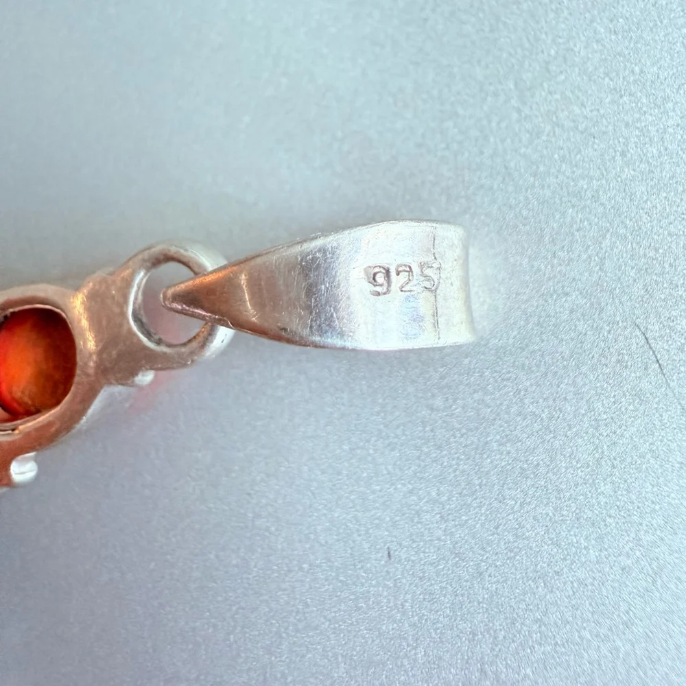 Artisan Large Cross Sterling Silver 925 Heart Red Coral Gemstone 3" Pendant - Picture 3 of 6